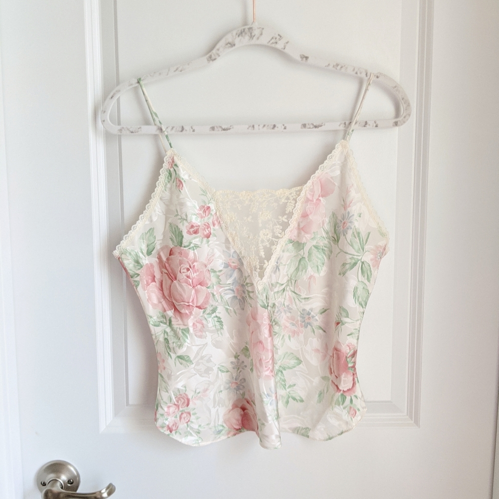 Vintage Pastel Floral Lace Slip Camisole Tank Top